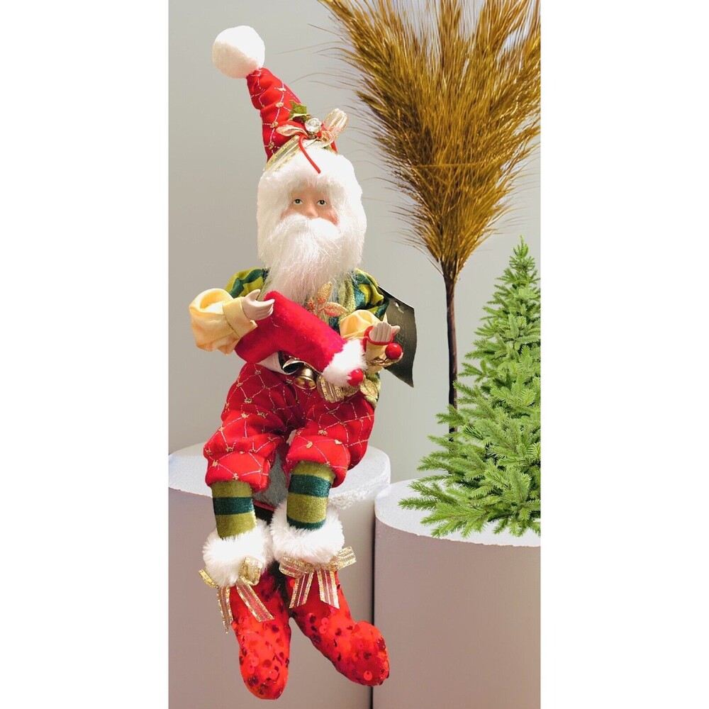 18" Colorful Santa w/Stocking Shelf Sitter Pose-able Christmas Holiday Decor